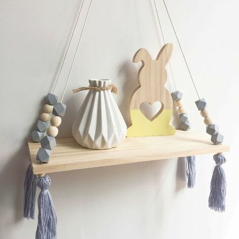 Wall Shelf Floating Shelf Wood Rack Hanging Swing Wall Shelf Wall Panel Macaron Board Girls Nursery Decor Size: 38x14x1.2cm (Gray)