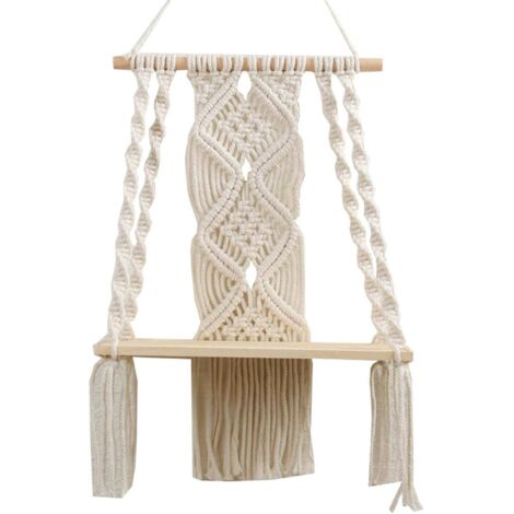 Wall Shelf, Handwoven Macrame Wall Hanging, Bohemian Tapestry with Wooden Shelf for Wedding Party/Home Decoration, 30 x 50 cm