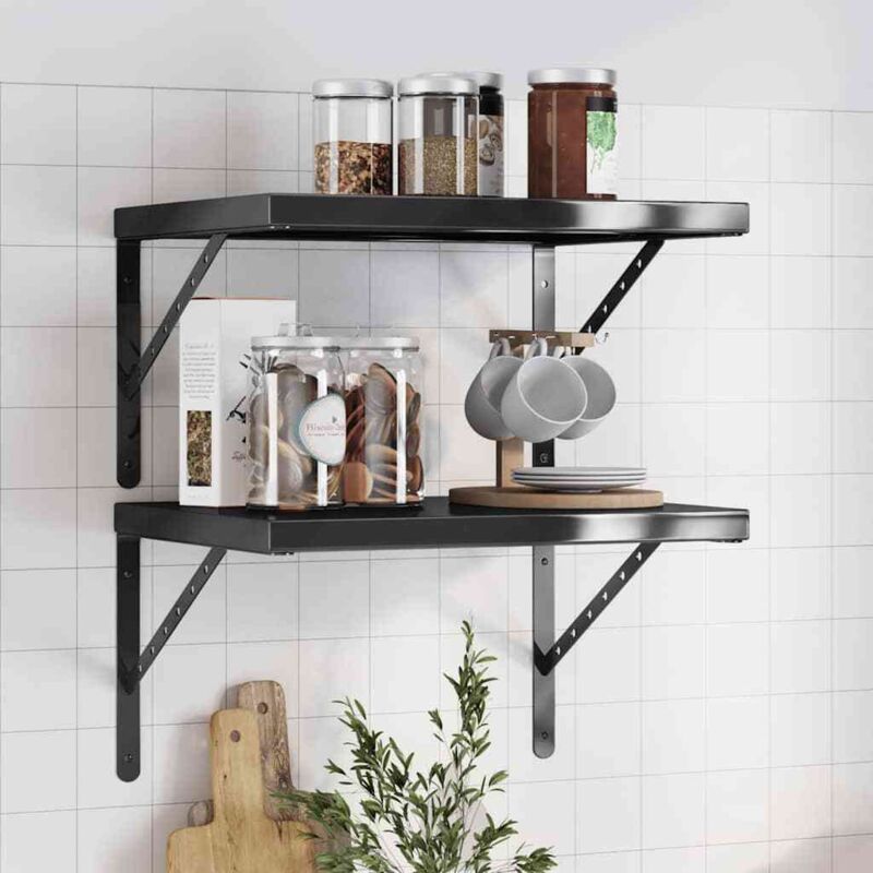 Wall Shelves 2 Pcs 50x40 Cm Black Stainless Steel Vidaxl