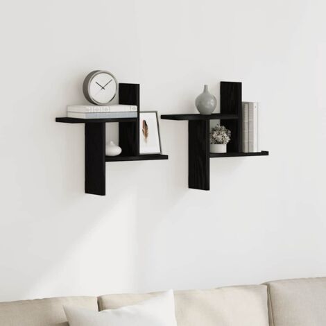 Wall Shelves 2 pcs Black Oak 38x12x38 cm Engineered Wood vidaXL
