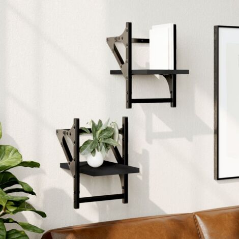 Wall Shelves with Bars 2 pcs Black 20x25x30 cm vidaXL