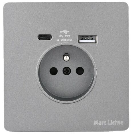 Wall Socket 16A with USB C, Fast Charging Power Outlet Grey