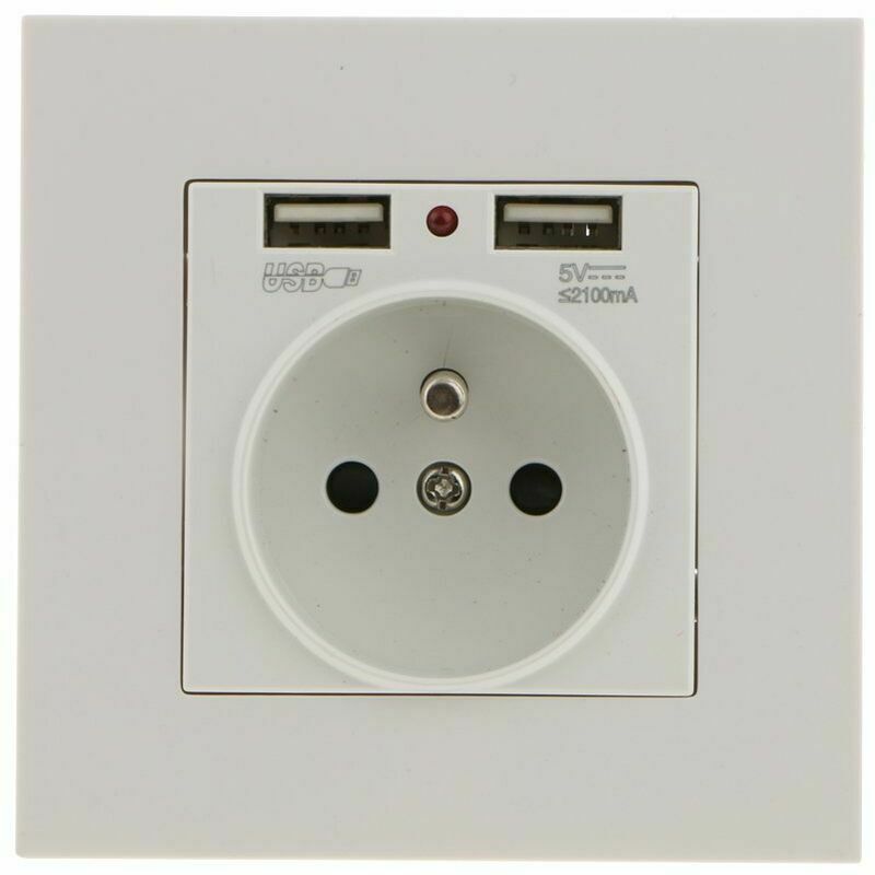 Wall Socket, Wall Power Socket with Double usb 5V/2100mA, Built-in Socket with 2 usb Ports Convenient and Handy