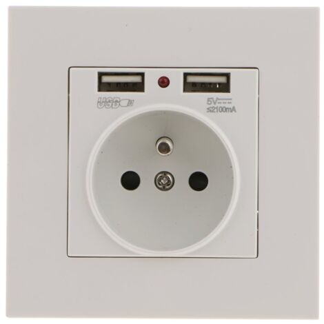 Wall socket, wall socket with double USB 5 V/2100 mA, built-in socket with 2 USB ports, practical and handy
