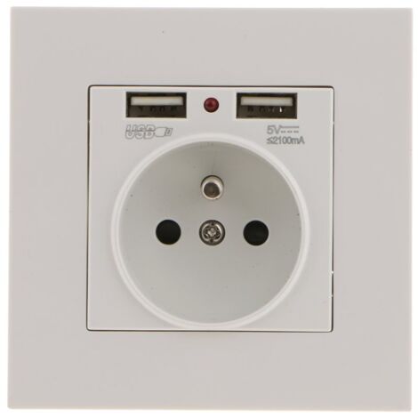 Wall socket, wall socket with double USB 5 V/2100 mA, built-in socket with 2 USB ports, practical and handy