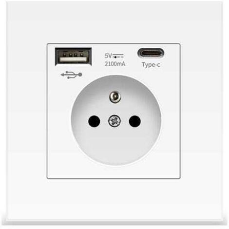 Wall Socket with USB & Type-C 5V 2.1A – Modern Power Outlet for Smartphone & Tablet