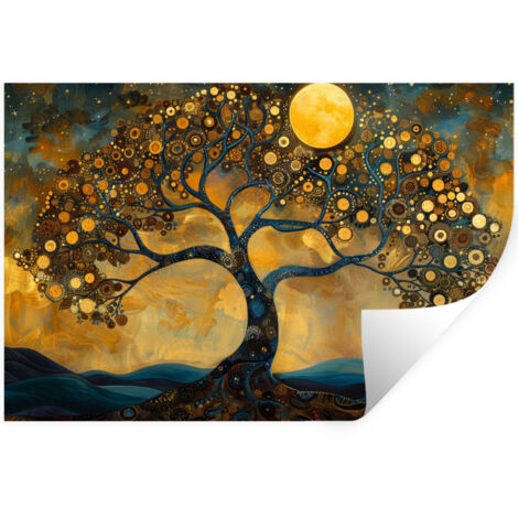 Wall Sticker Tree - Moon - Flowers - Gold - Art 60x40 cm
