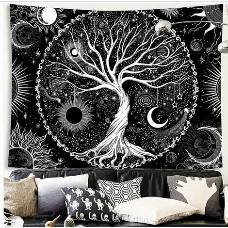 Wall Tapestry, Moon Tapestry, Indian Tapestry, The Wall Decor for Bedroom, Living Room, Home (The Tree of Life and The Sun, The Moon, 150 x 200 cm)