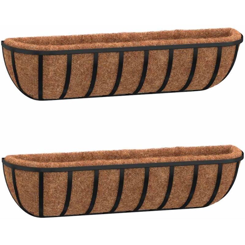 Wall Troughs 2 Pcs With Coco Liners Black 61x19x16 Cm Steel Vidaxl
