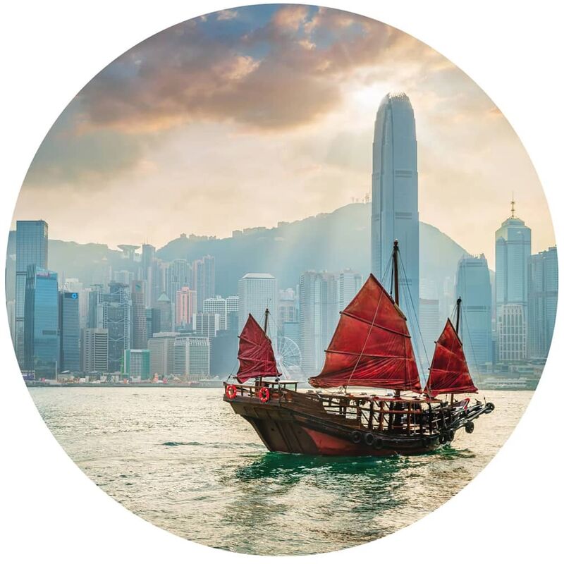 

Círculo de papel pintado Skyline with Junk Boat 142,5 cm - Multicolor - Wallart