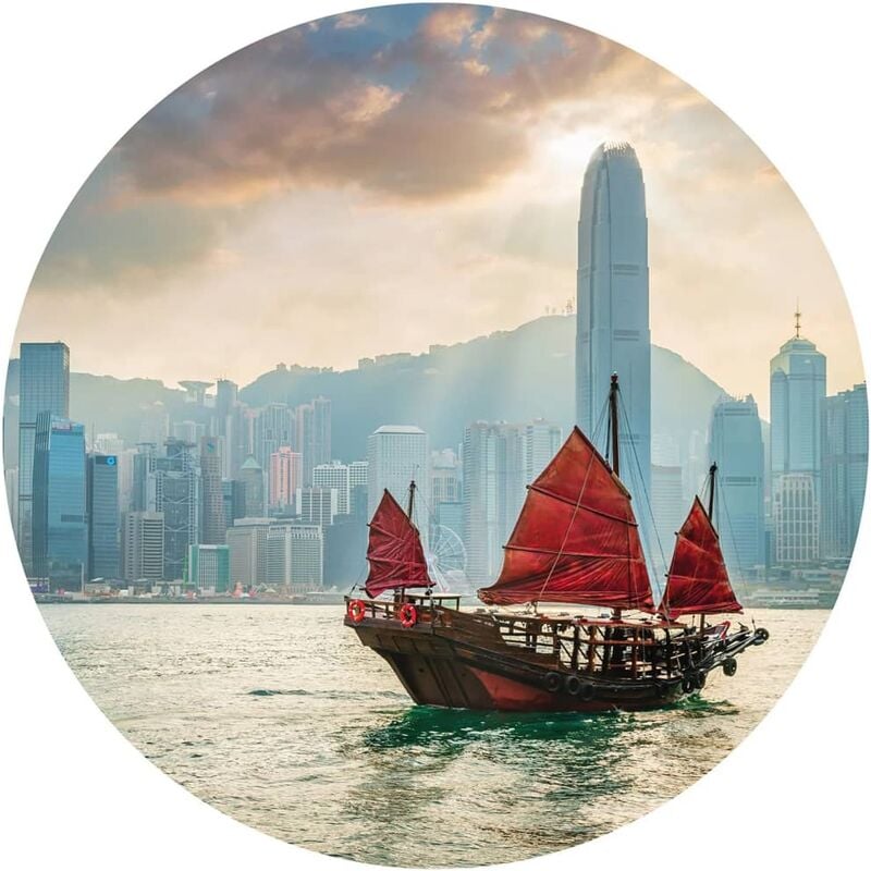 

Círculo de papel pintado Skyline with Junk Boat 190 cm - Multicolor - Wallart