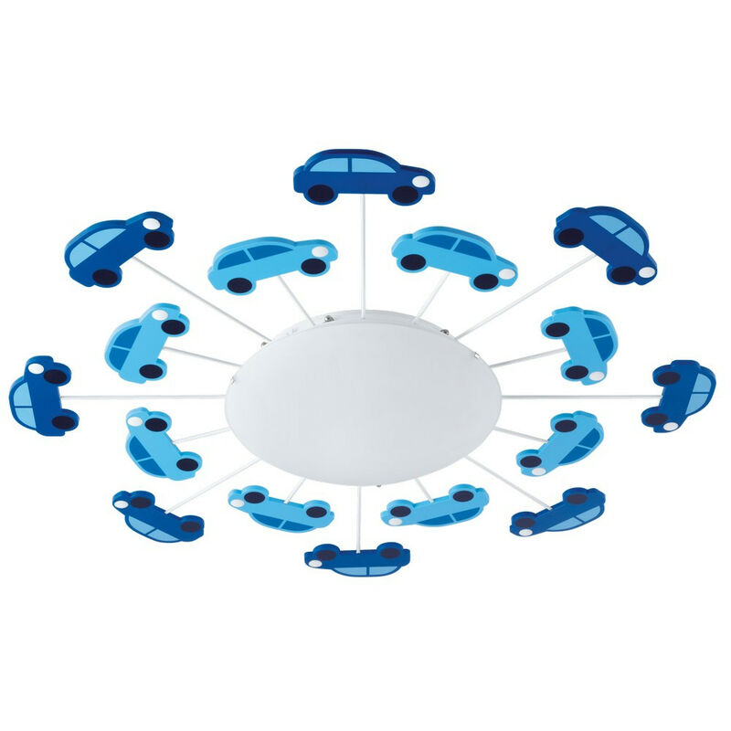 Viki 1 - 1 Light Flush Ceiling Light Blue with Blue Car Detail, E27 - Eglo