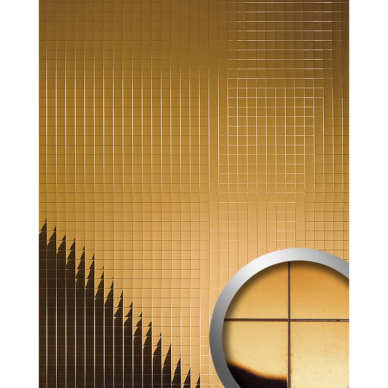 27375 m-style Wall panel eyecatch decor plate wallcovering self-adhesive metal mosaic mirror gold 0.96 sqm - gold - Wallface