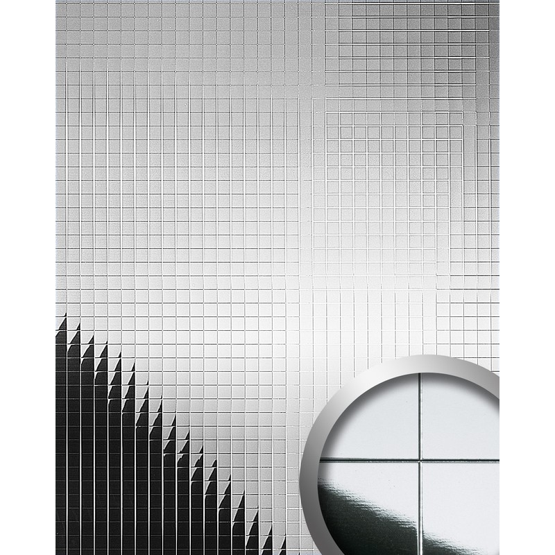 10644 M-STYLE Wall panel decor plate interior wallcovering self-adhesive metal mosaic mirror silver 0.96 sqm - Wallface