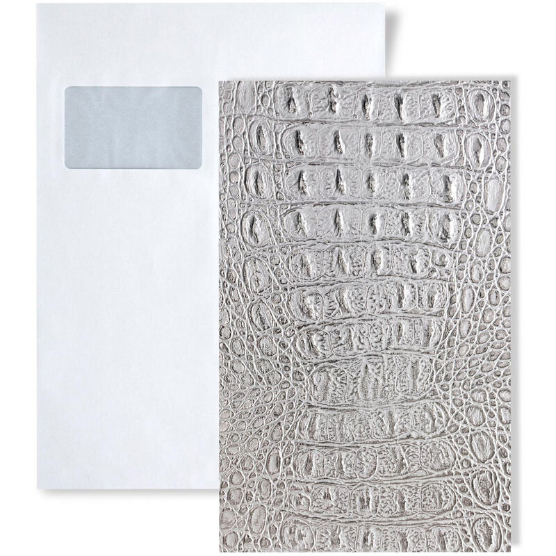 Wallface - 1 sample piece S-13520 croco silver met/silver Structure Collection Sample of wall panel in din A5 size - grey