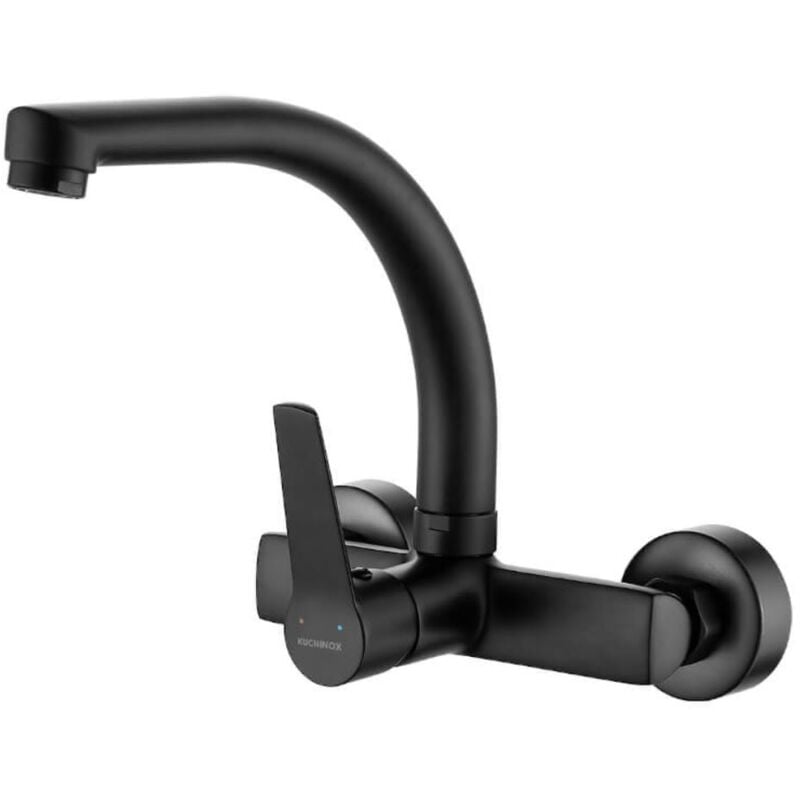 Wallmounted 'F' Type Spout Kitchen Sink Tap Single Lever Black Finished Brass