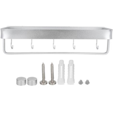 WallMounted Storage Rack Shower Shelf Multifunctional Storage Holder for Kitchen Bathroom(40cm Storage Rack with Rail and Hook )