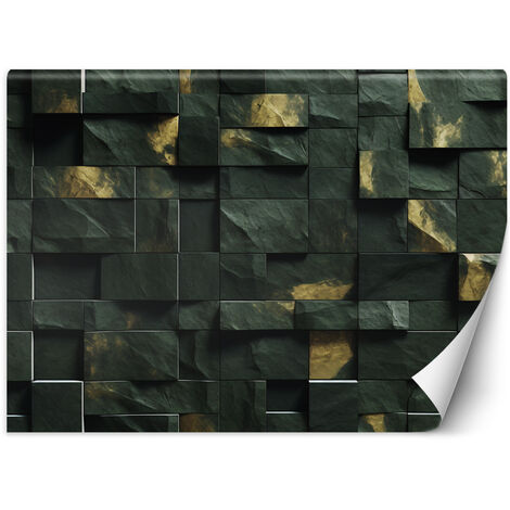 Wallpaper, Green mosaic cube 3D - 350x245