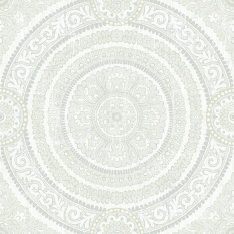 Wallquest Caspia Damask Circle White Wallpaper Classic Acrylic Coated Stylish