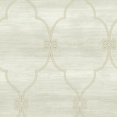Wallquest Striped Scroll Cream Wallpaper Classic Stylish Acrylic Coated