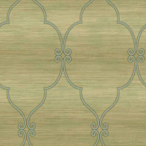 Wallquest Striped Scroll Green Teal Wallpaper Classic Stylish Acrylic Coated