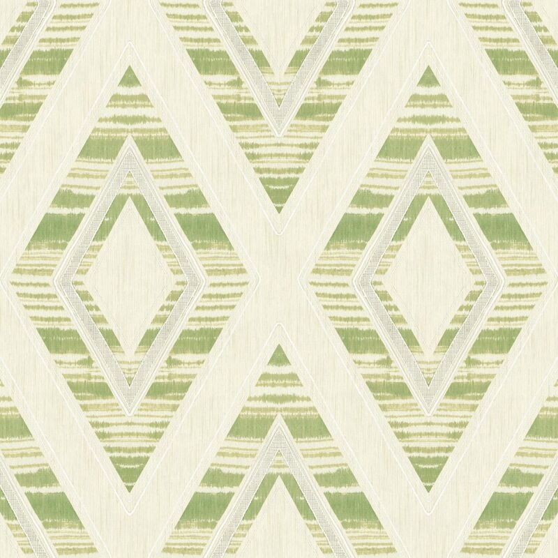 Wallquest - Tribal Stripes Green Wallpaper Metallic Effect Stylish Feature Wall