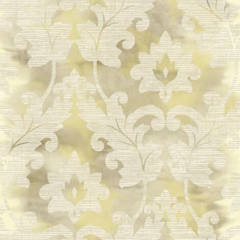 Wallquest Villa Rosa Damask Leaf Beige Wallpaper Floral Leaves Acrylic Coated