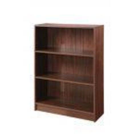 Walnut Brown Low Wide Bookcase With Adjustable Shelves
