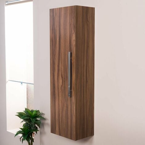 Walnut Wall Mounted Tall Bathroom Unit & Soft Closing Door 1200mm