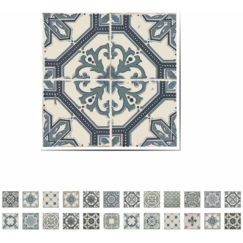 

Vinilo de pared Azulejo 24 láminas azul vintage 10x10 cm - Gris - Walplus