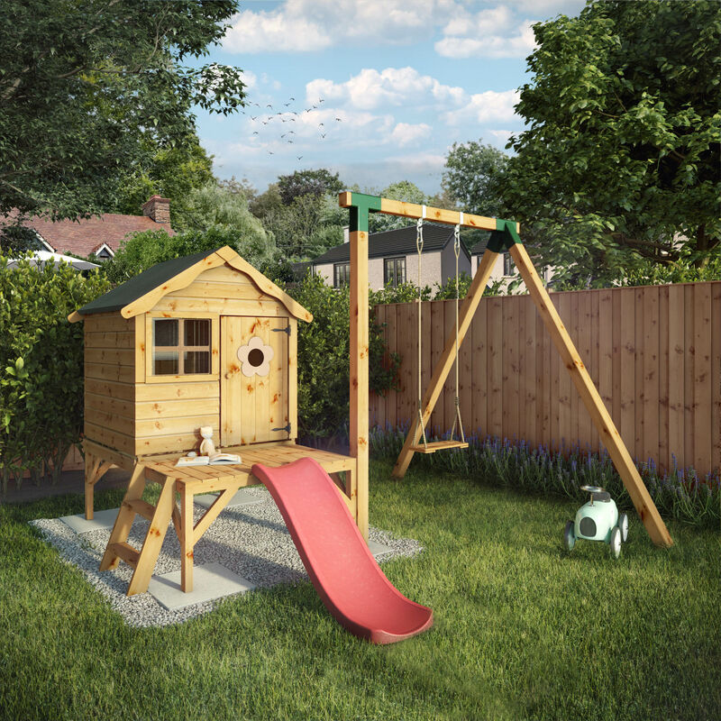 4' x 4' Children's Snug Garden Playhouse with Tower & Activity Set - Brown - Waltons