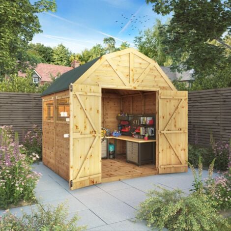 Waltons 8 x 8 Wooden Garden Workshop Shed Dutch Barn Shiplap Storage Sheds