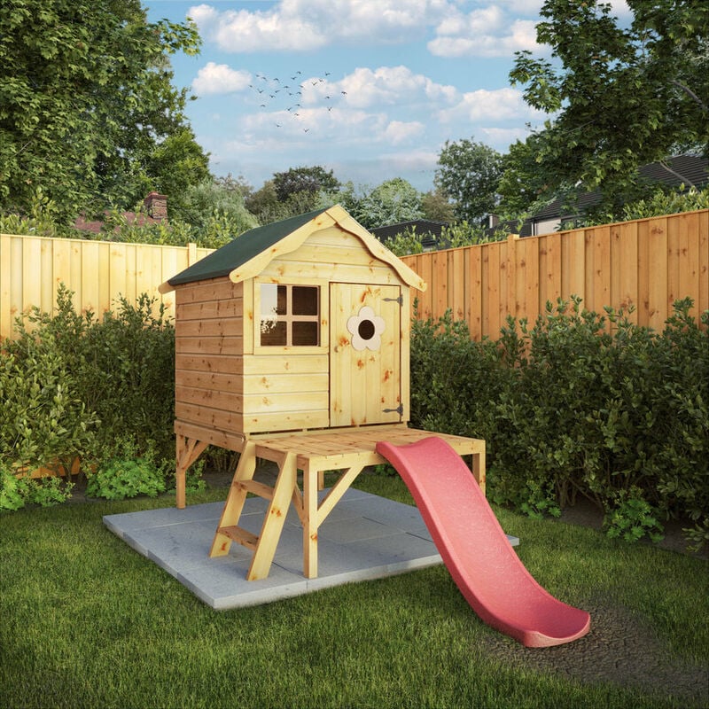 Children's Snug Wooden Garden Den Playhouse - Snug Playhouse with Tower and Slide - Waltons