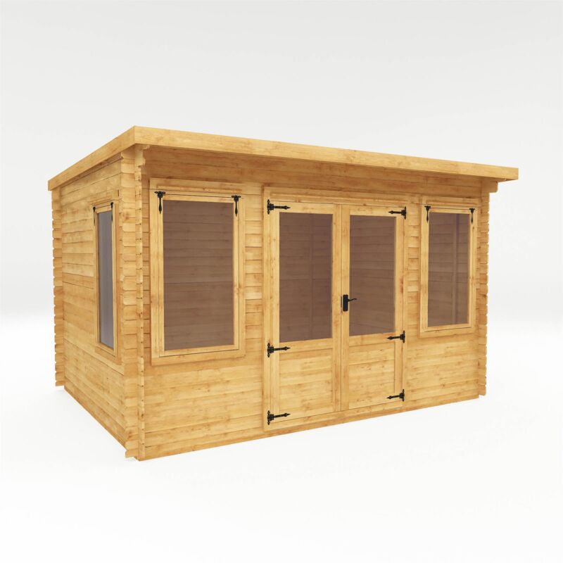 Waltons Wooden Pent Garden Room Double Door 19mm Log Cabin - 4.0m x 3.0m Log Cabin