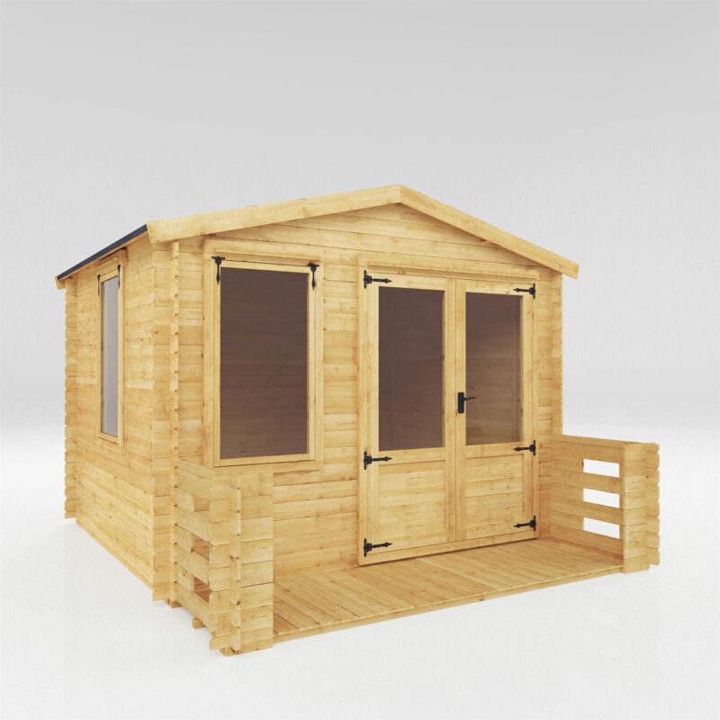 Wooden Apex Garden Room Double Door 19mm Log Cabin - 3.3m x 3.7m Log Cabin with Veranda - Waltons