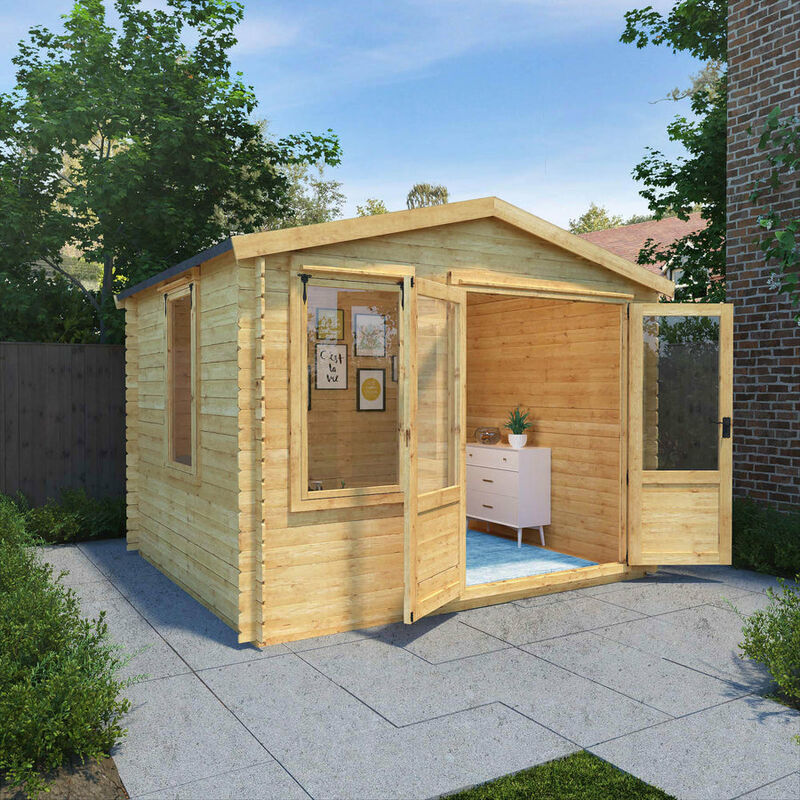 Wooden Apex Garden Room Double Door 19mm Log Cabin - 3.3m x 3.0m Log Cabin - Waltons