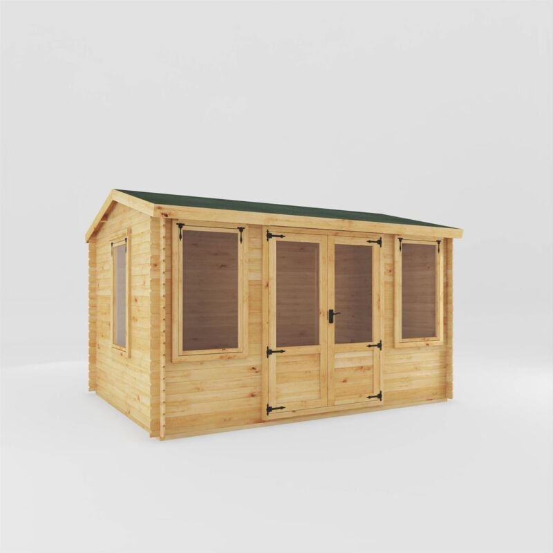 Wooden Reverse Apex Garden Room Double Door 19mm Log Cabin - 4.0m x 3.0m Log Cabin - Waltons