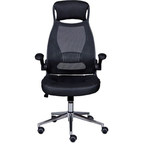 WALTUS - Fauteuil de Bureau Tissu Mesh Noir et Appui-Tête Pieds Chromés