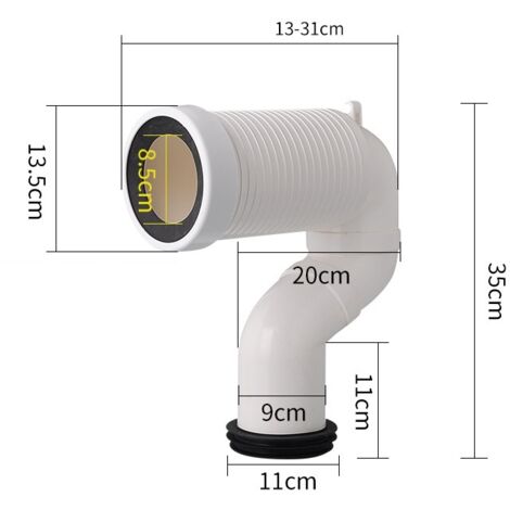 Wand-Boden-WC-Ablaufadapter, 35 cm verlängertes Modell, kompatibel mit 90-107 mm Abflussöffnungen.