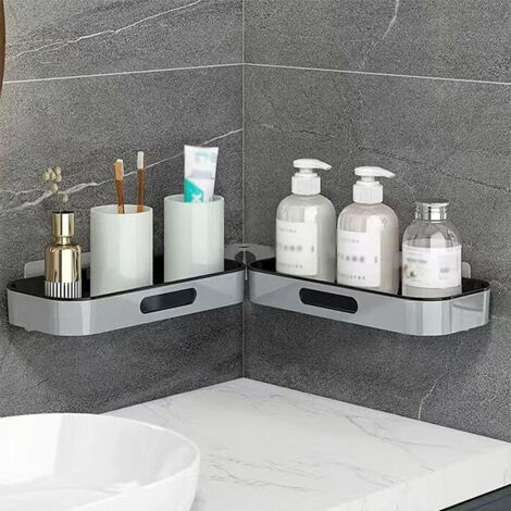 Wand Eck Organizer Badezimmer ohne Bohren, Kunststoff Eckregal Grau platzsparend, Praktische Aufbewahrung für Pflegeprodukte Make up Zubehör