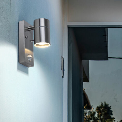 Wand Lampe Bewegungsmelder Außen Beleuchtung Balkon Garten Leuchte silber im Set inkl. LED Leuchtmittel