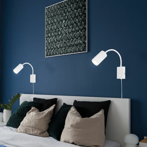 Wand- Leselampe für Schlafzimmer Leselampe Wandmontage mit Stecker Wandlampe Schwanenhals, flexibel, Schalter weiß, 1x GU10, LxBxH 32x7x44 cm, 2er Set