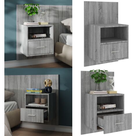 Wand-Nachttisch Grau Sonoma - Wand-Nachttisch - Nachttisch Grau - Wohnzimmer Dekoration - Holzwerkstoff Möbel - Regal Wandhängend - Home & Living