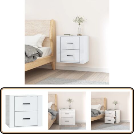 Wand-Nachttisch Hochglanz-Weiß 50x36x47 cm - Wand-Nachttisch - Nachtschränkchen - Holzwerkstoff Möbel - Weißer Nachttisch - Schlafzimmer Dekoration