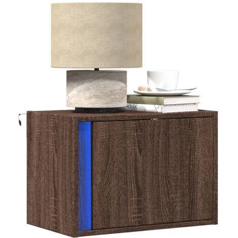 Wand-Nachttisch mit LED-Leuchten Braun Eichen-Optik vidaXL
