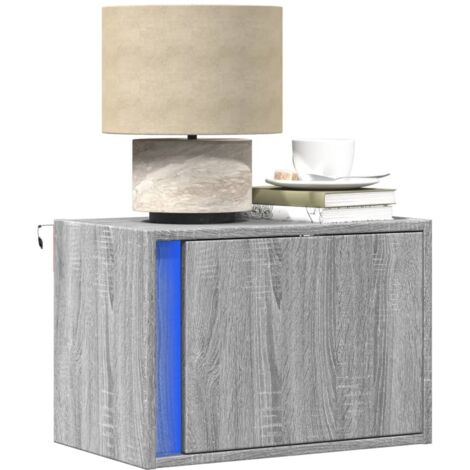 Wand-Nachttisch mit LED-Leuchten Grau Sonoma vidaXL