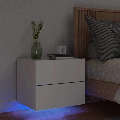 Wand-Nachttisch mit LED-Lichtern Weiß