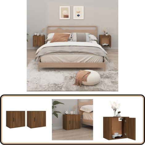 Wand-Nachttische 2 Stk. Braun Eichen-Optik 50x30x47 cm - Wand-Nachttisch - Holzwerkstoff - Eiche Optik - Wohnzimmer Möbel - Schlafzimmereinrichtung