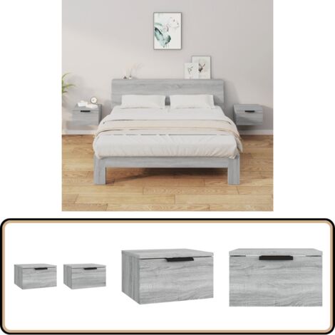 Wand-Nachttische 2 Stk. Grau Sonoma 34x30x20 cm - Wand-Nachttisch - Holzwerkstoff Möbel - Grau Nachttisch - Wohnzimmer Dekoration - Schlafzimmereinrichtung