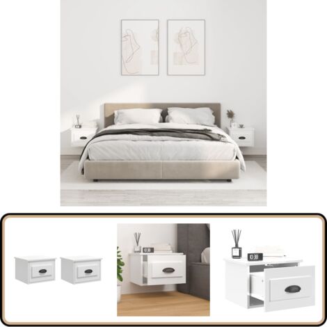 Wand-Nachttische 2 Stk. Hochglanz-Weiß 41,5x36x28 cm - Wand-Nachttisch - Holzwerkstoff Möbel - Weißer Nachttisch - Wohnzimmer Dekoration - Schrank Mit Schublade
